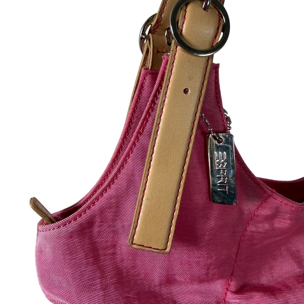Esprit Pink Nylon Hobo Shoulder Bag Tan Straps Polka Dot Lining Y2K - Picture 3 of 16